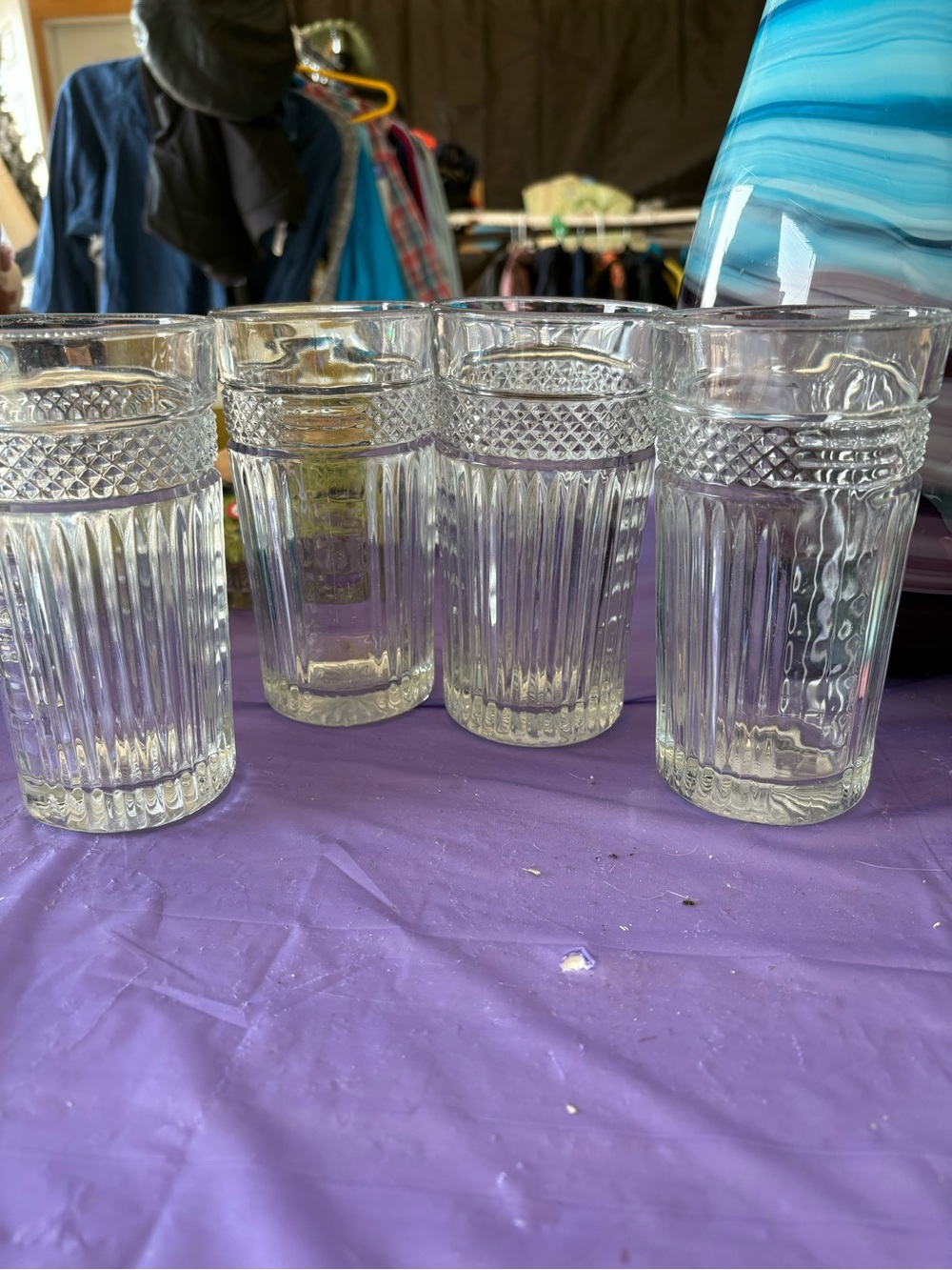 Clear Pressed Glass Tumbler, Set of 4